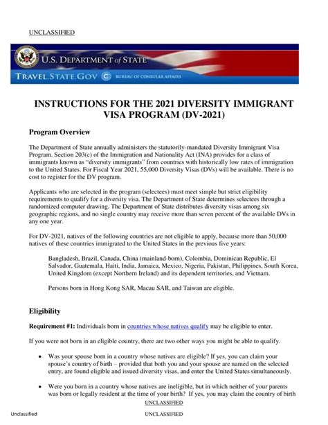 INSTRUCTIONS FOR THE 2021 DIVERSITY IMMIGRANT VISA .